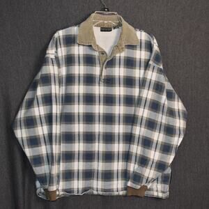 VINTAGE STRUCTURE Men's Large Plaid Polo Shirt Corduroy Collar Pullover USA Made